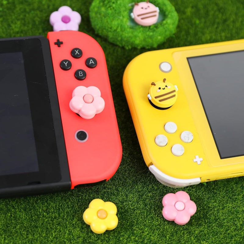 FlyingMage Switch Joycon Thumb Grips Caps, 4 PCS Cute Kawaii 3D Silicone Analog Thumbstick Button Cover Compatible with Nintendo Switch Lite/OLED Joystick Caps (Multicolor Bee&Flower) - Image 5